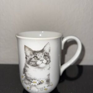 Vintage Cat-Themed White Mug
